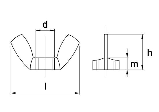 Afbeeldingen van Vleugelmoer Amerikaans model RVS A2 m6