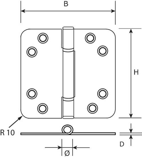 Afbeeldingen van DX glijlagerscharnier rh 89x89x3 zwart