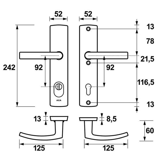 Afbeeldingen van VH-beslag Curve Kr/Kr Blok PC92 Zwart 38-54mm