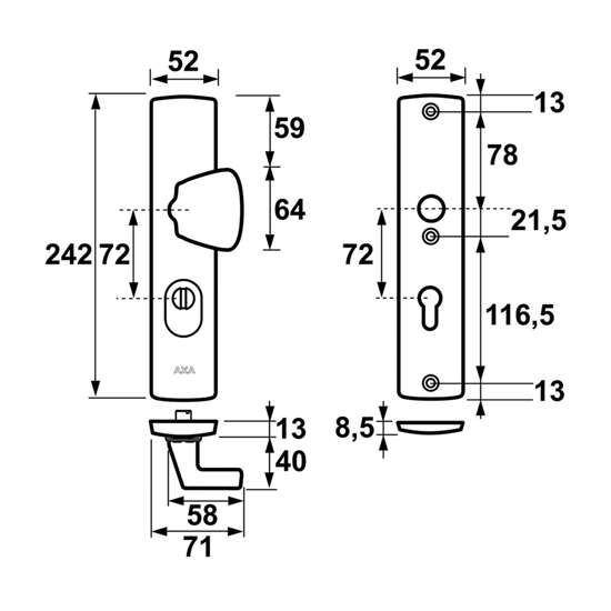 Afbeeldingen van Axa Veiligheidsbeslag s-knop F1 ktb PC72mm 6665-51-11/72