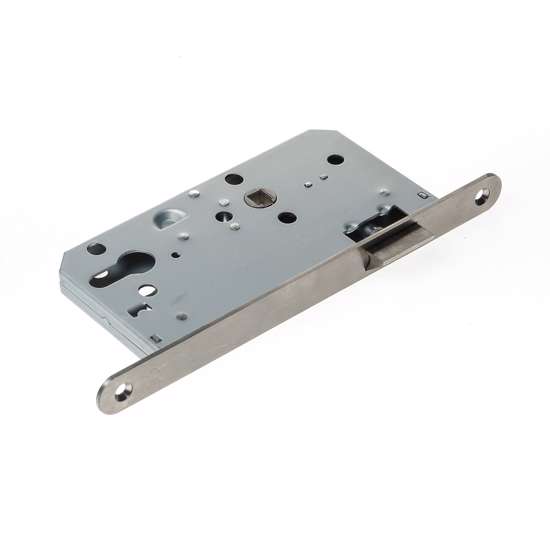 Afbeeldingen van Project loopslot, afgeronde voorplaat roestvaststaal afmeting 235x20x3mm, doornmaat=60mm, schoot is omkeerbaar
