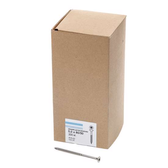 Afbeeldingen van Spaanplaatschroef rvs-A2 platkop tx-25 5.0X80/50 deeldraad (200)